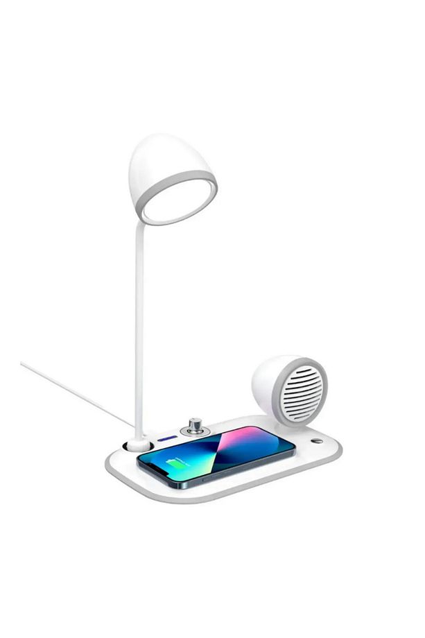 Wireless Kablosuz Şarj Standı 3in1 Apple Iphone - Android Uyumlu Bluetooth Hoparlör Masa Lambası - 1