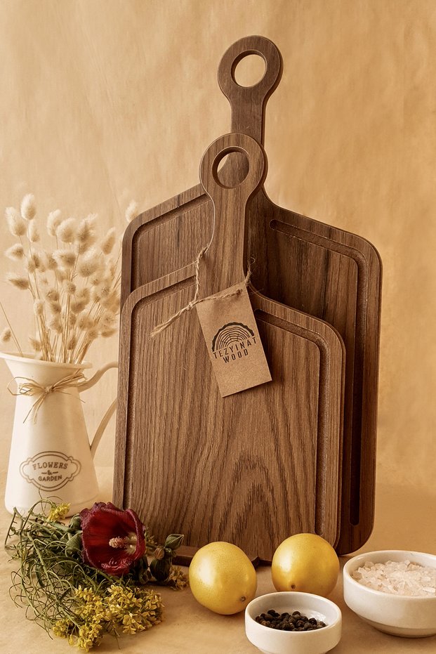 -Yaylacık Series Presentation Cutting Board and Stand 3-Piece Wood-Look 8 mm MDF