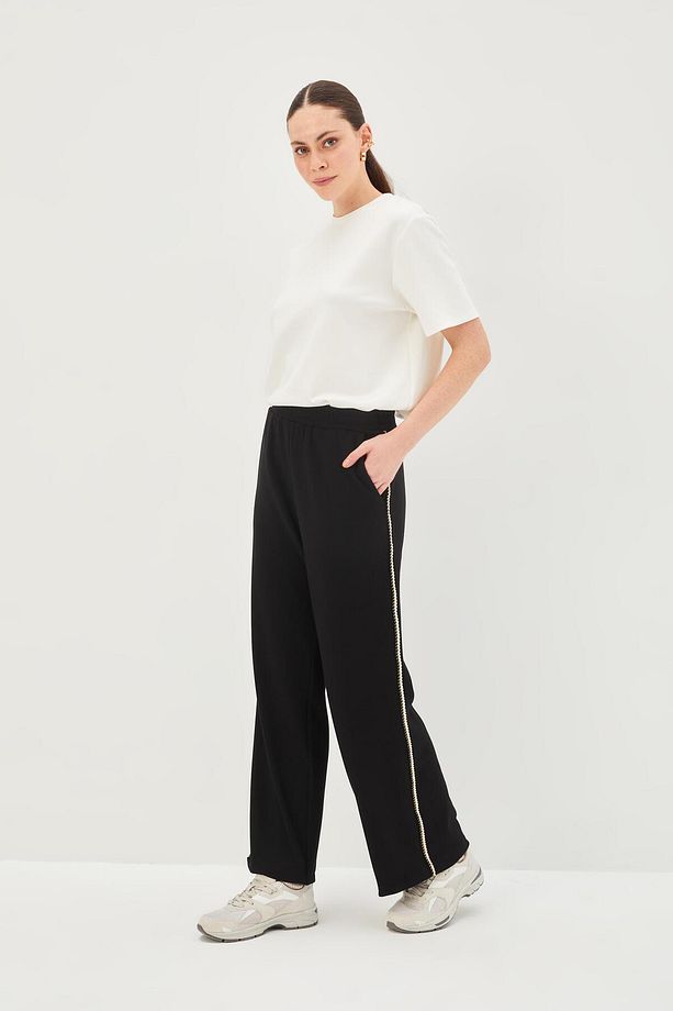 Yanları Şeritli Bağcıklı Regular Örme Pantolon - 2