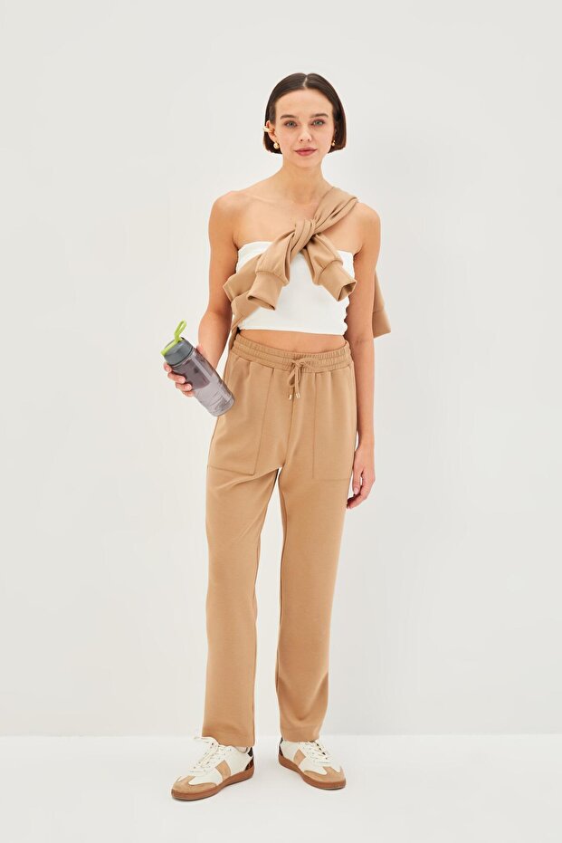 Beli Lastikli Bilek Boy Regular Örme Pantolon - 2