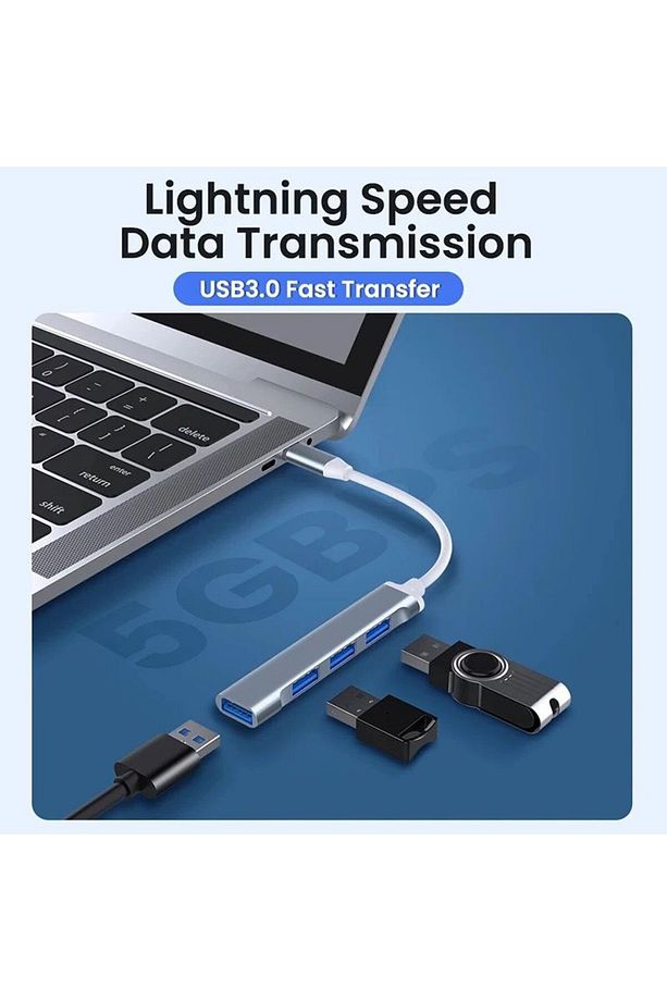 Type-c To USB Hub 4 Port Metal Usb Çoğaltıcı Macbook Uyumlu usb 3.0 Hub Otg Usb Adaptör Çoklayıcı - 6