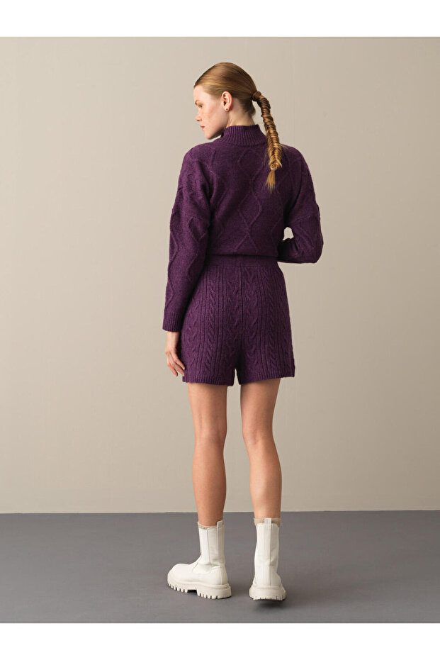 Kadın Mor Yumuşak Dokulu Regular Fit Triko Şort - 3
