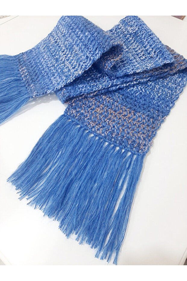 Hand Knitted Scarf Cashew Handmade (Capi - Blue)