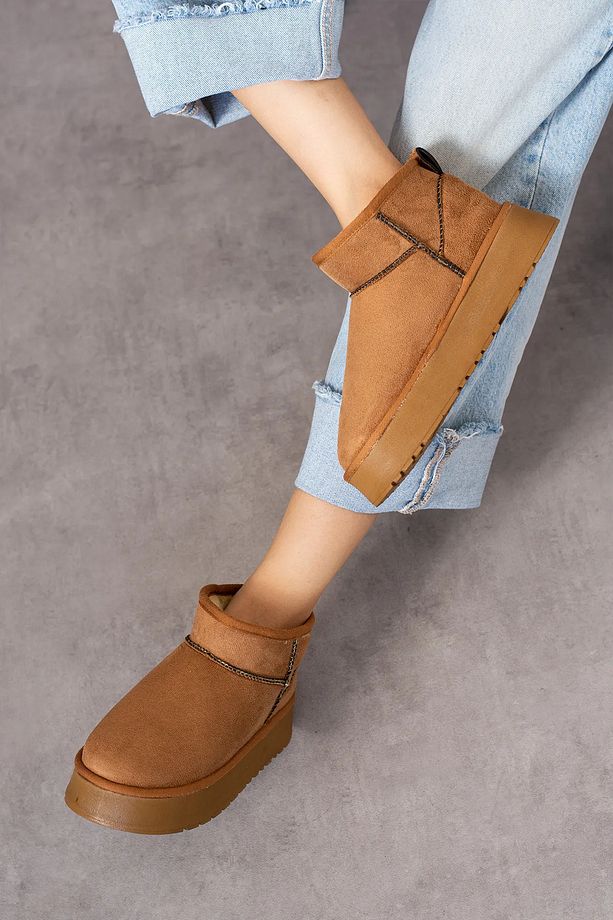 Mini Taba Süet içi Kürklü Kalın Taban Kadın Bot & Bootie Kışlık - 4