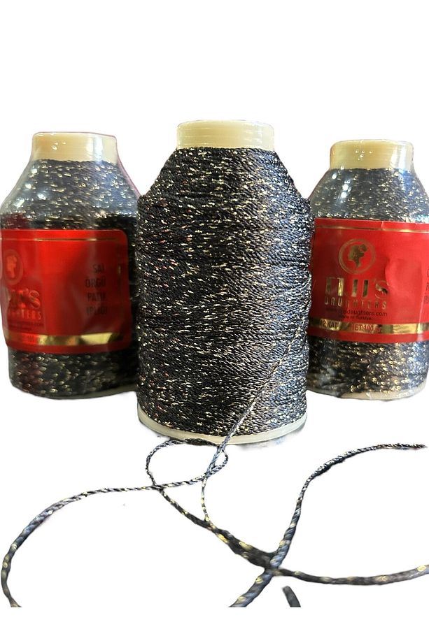 Siyah Altın Simli İp, Oya, Şal, Dantel, Örgü İpi 100 gr - 1