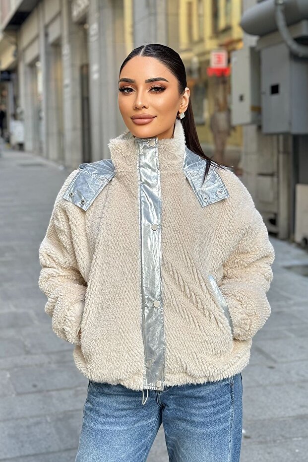 Kapşonlu peluş mont - 4