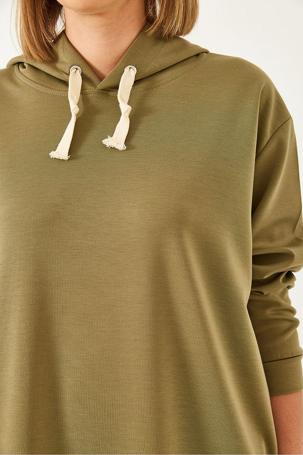 Kadın Kapişonlu Basic Uzun Sweat Elbise 8074 60351328 - 5