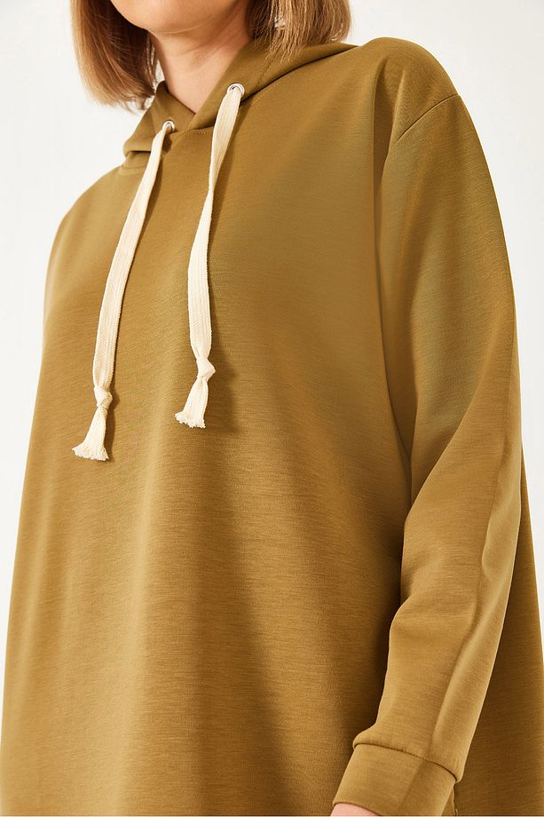 Kadın Kapişonlu Basic Uzun Sweat Elbise 8074 60351328 - 5