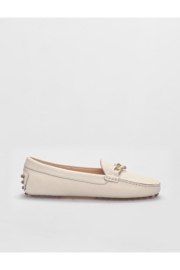 Genuine Leather Beige Loafer Women's Shoes