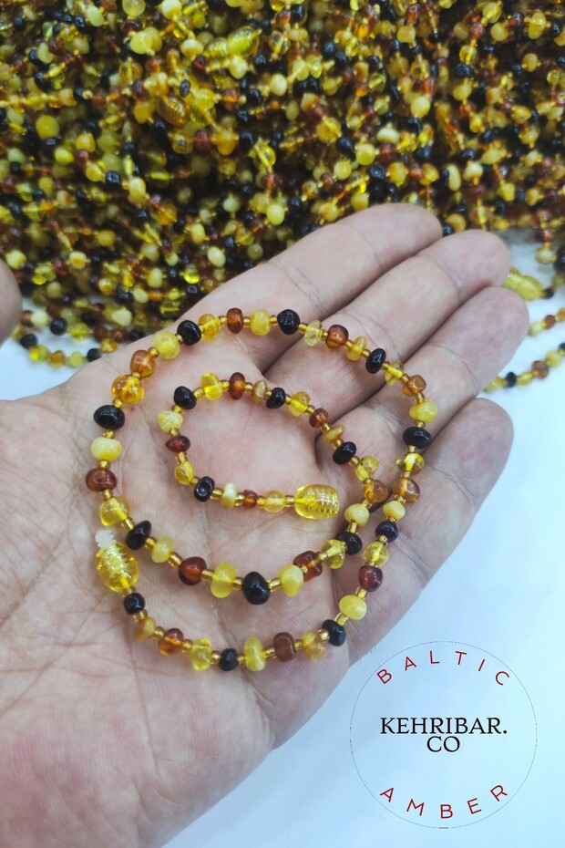Baltic Amber Multicolor Children's and Baby Teeth Necklace 33-36 cm Gift Natural Amber