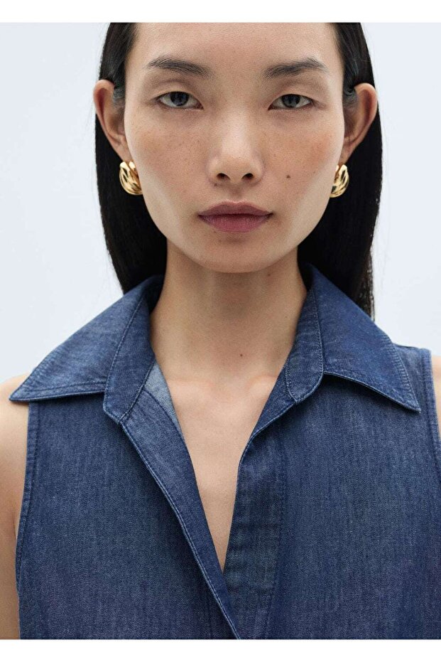 Denim görünümlü pamuklu bluz - 5