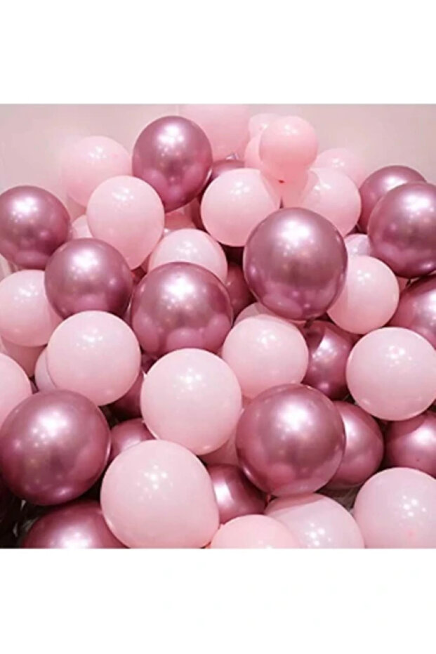 BALON DİYARI 10 Adet Metalik Pembe Ve Makaron (PASTEL) Pembe Renk Balon Seti