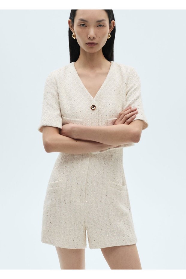 Short-Sleeved Tweed Jumpsuit