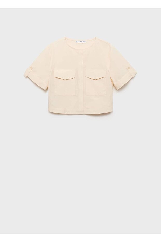 Göğüs cepli pamuklu bluz - 3
