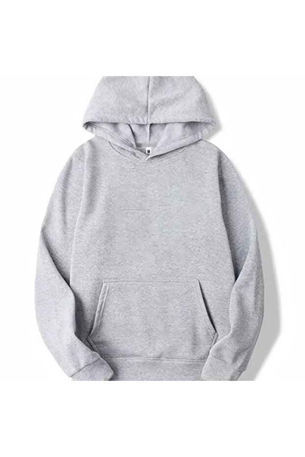 Gray Oversize Hooded Basic Sweatshirt - 1