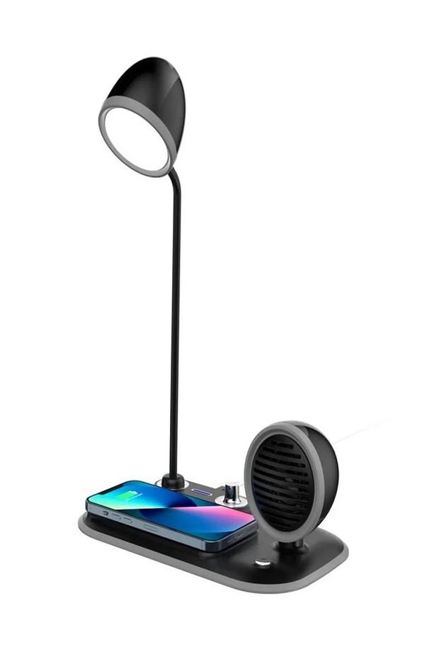 3in1 Masa Lambalı, Bluetooth Hoparlörlü, 15W Wireless Şarj Standı aw6 - 2