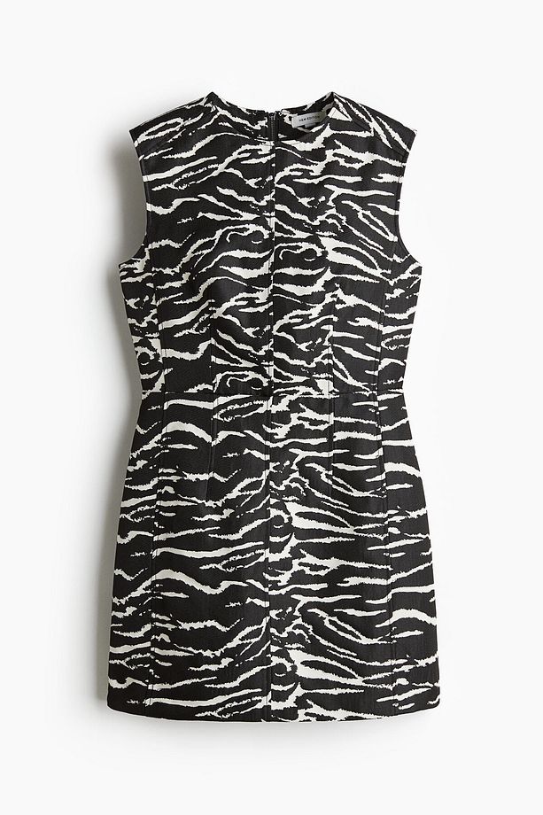 Jakarlı Dokuma Mini Elbise - 3