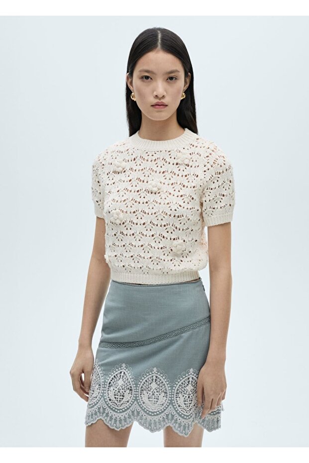 Kenarı işlemeli pamuklu etek - 5