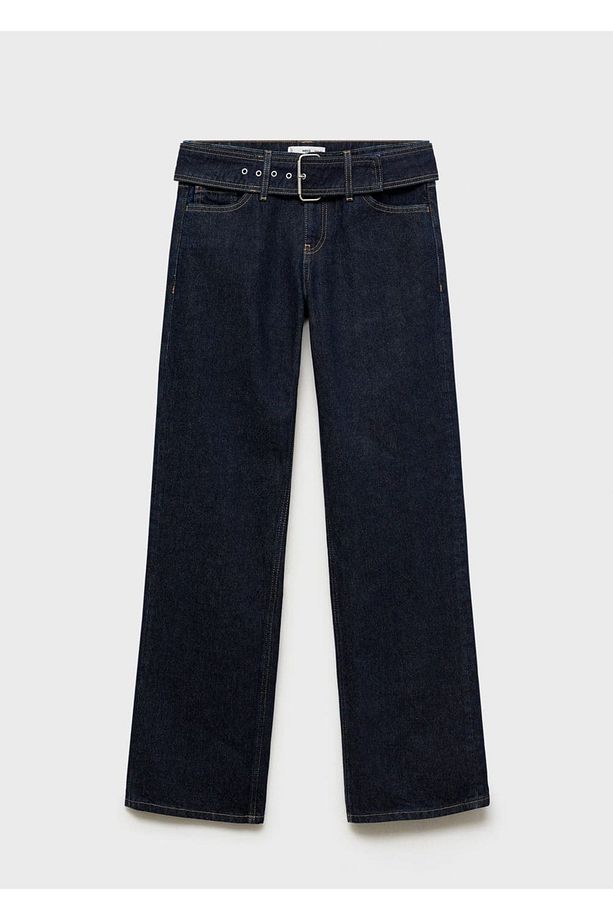 Kemerli düşük belli düz kesim jean pantolon - 3