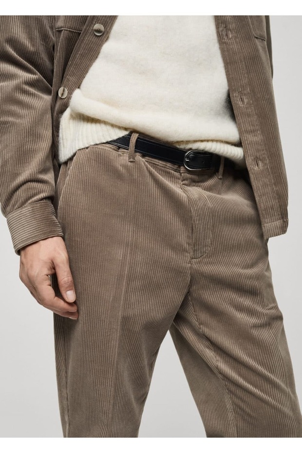 Regular kesim fitilli kadife pantolon - 5