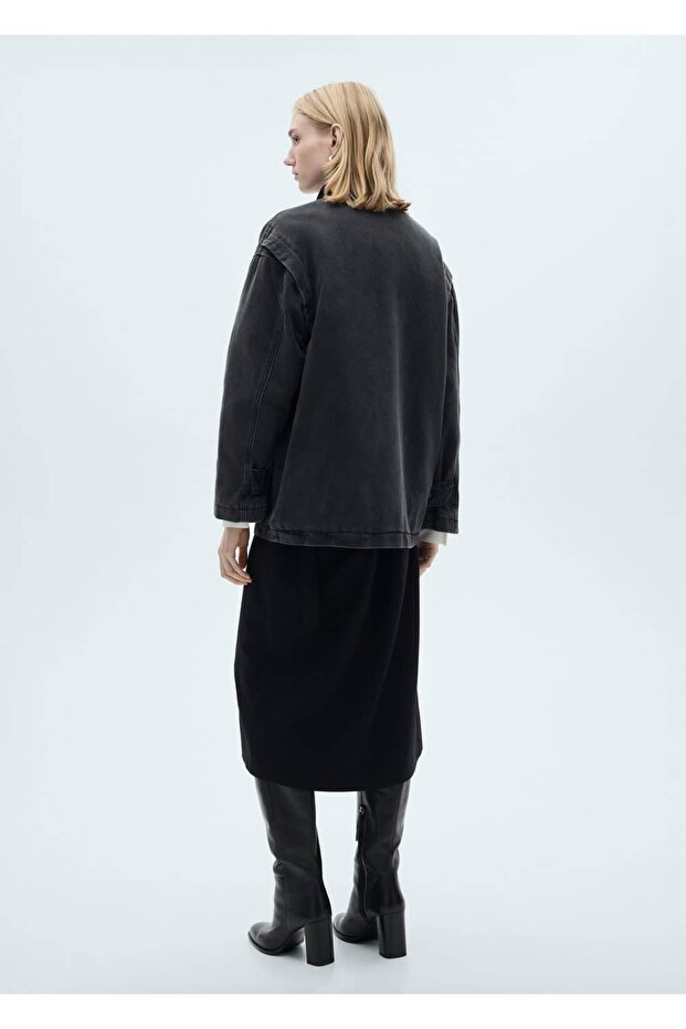 Fitilli kadife yaka cepli mont - 4