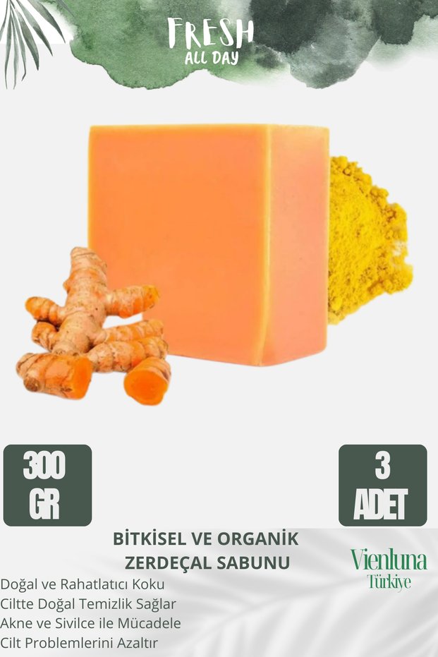 Special Production Handmade 100% Natural Body Hair Face Luxury Freshly Scented Skin Friendly Turmeric Soap 3 Pieces