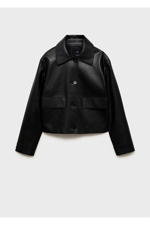 Deri görünümlü cepli ceket - 3