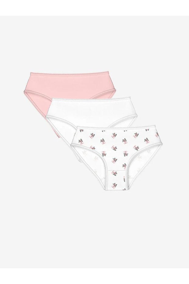 Lcw Baby Ecru Elastic Waist Printed Baby Girl Panties 3-Piece