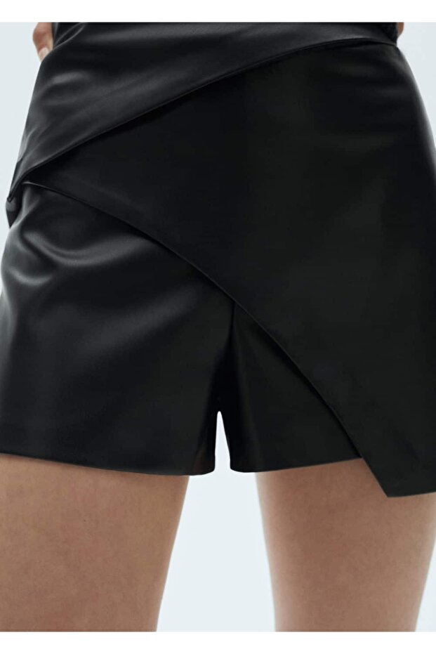 Deri görünümlü pantolon etek - 7