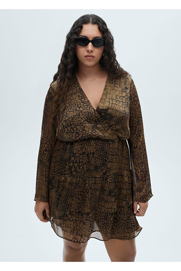 Hayvan desenli volanlı elbise - 7