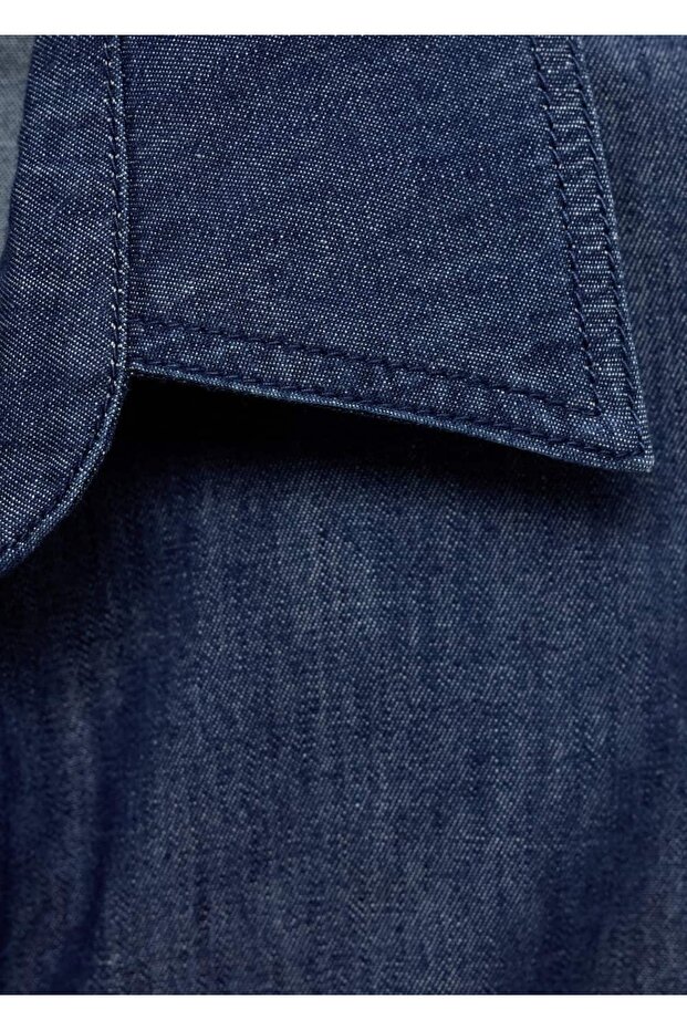 Denim görünümlü pamuklu bluz - 7