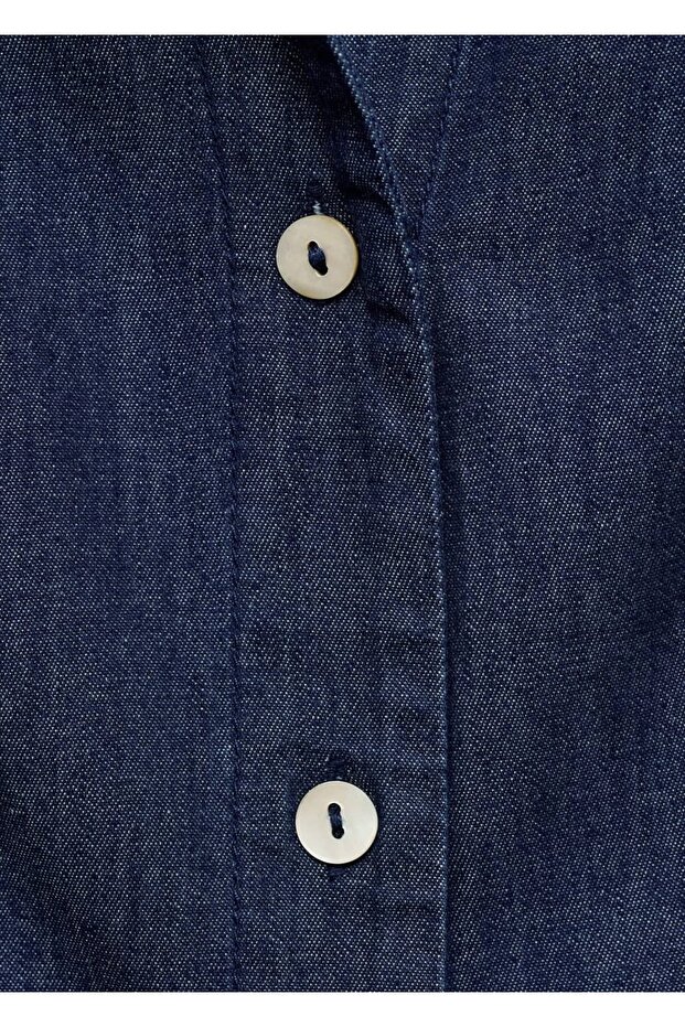 Denim görünümlü pamuklu bluz - 6