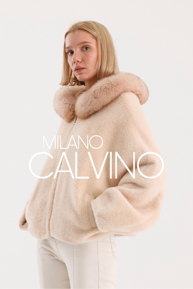 Fur Hooded Coat Alcantara Fabric