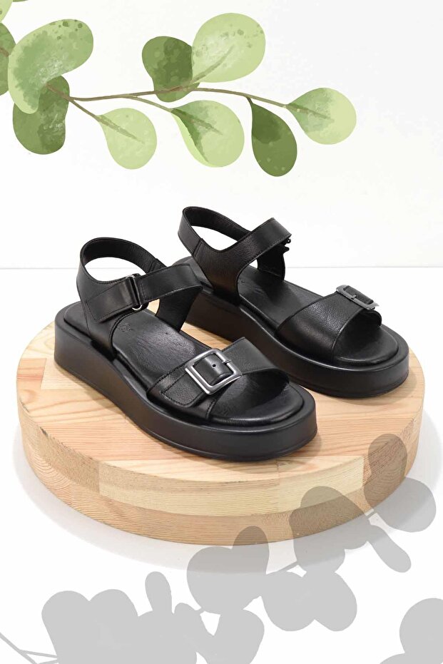 Black Leather Women's Sandals K05906500503