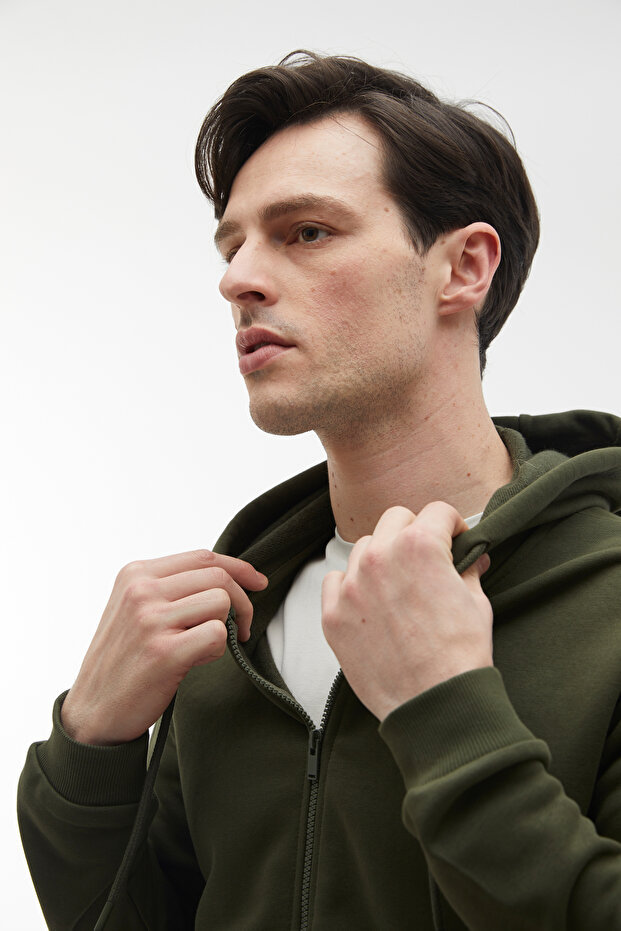 KAPÜŞONLU OVERSIZE FERMUARLI SWEATSHIRT - 1