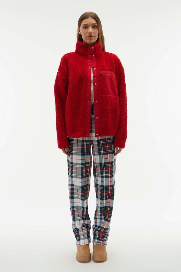 Women's Red Plaid Tie-Waist Sweatpants