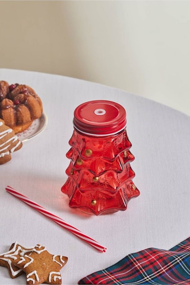 New Year Yılbaşı Pine Tree Pipetli Kupa 520 Ml Kırmızı - 4