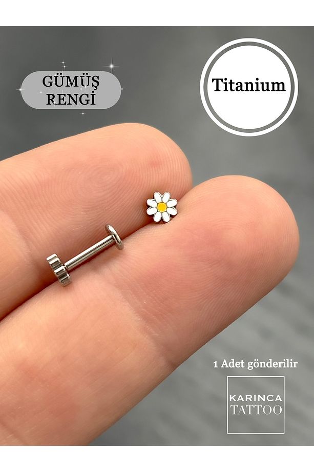 Papatya Minimal Titanyum Piercing Kulak Küpesi Earcuff Labret Dudak Conch Flat Forward Helix Tragus - 1