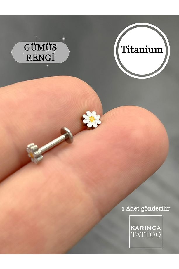 Papatya Minimal Titanyum Piercing Kulak Küpesi Earcuff Labret Dudak Conch Flat Forward Helix Tragus - 2