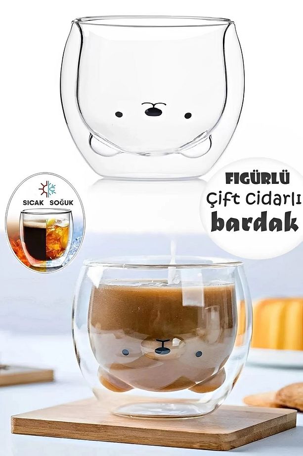 Çift Camlı Cidarlı Sevimli Kedicik Süt Çay Kahve Su Kupa Bardağı 250ml Ev Ofis Isı Yalıtımlı Bardak - 4