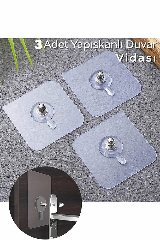 Güçlü Kendinden Yapışkanlı Duvar Askısı - Elbise Çervece Saat Askısı Duvar Kancası 3 Adet - 2