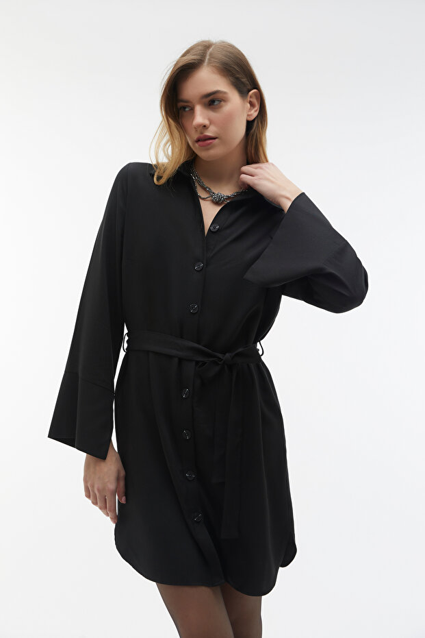 Button Midi Dress with Binding Detail