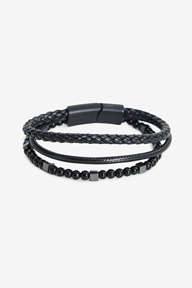 Men's Black Leather Bracelet