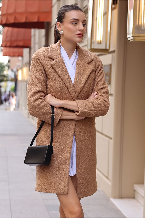 9082 Oversize Kaşe Kaban - Camel - 1