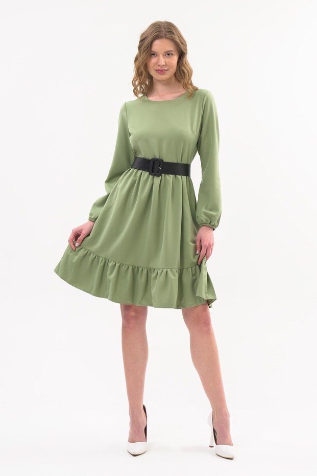 Apsen Women's Mint Skirt Ruffled Crew Neck Belt Detailed Dress 4345-100