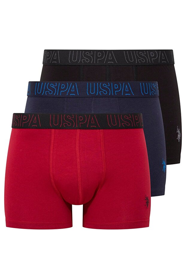 3 Pack, Uspa Printed, Cotton & Lycra, Claret Red - Navy Blue - Black