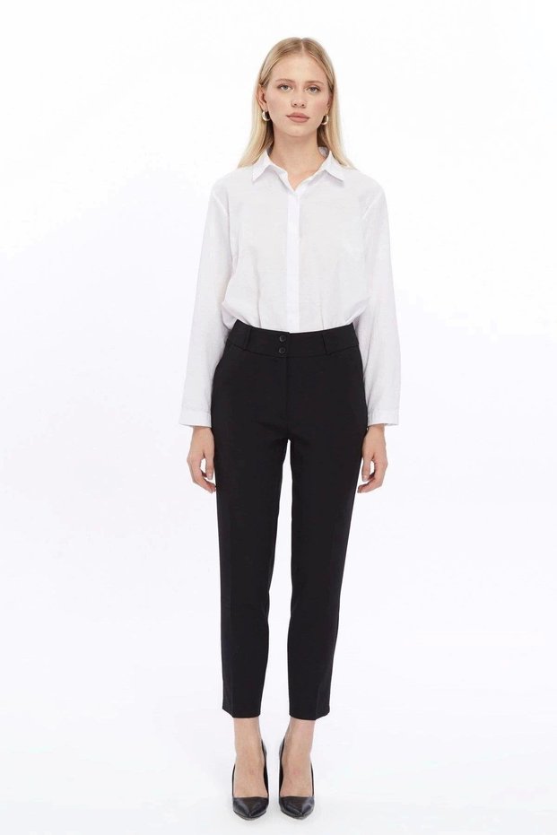 Apsen Women's Black Pocket Detailed Ankle-Length Four-Season Pants 206-90