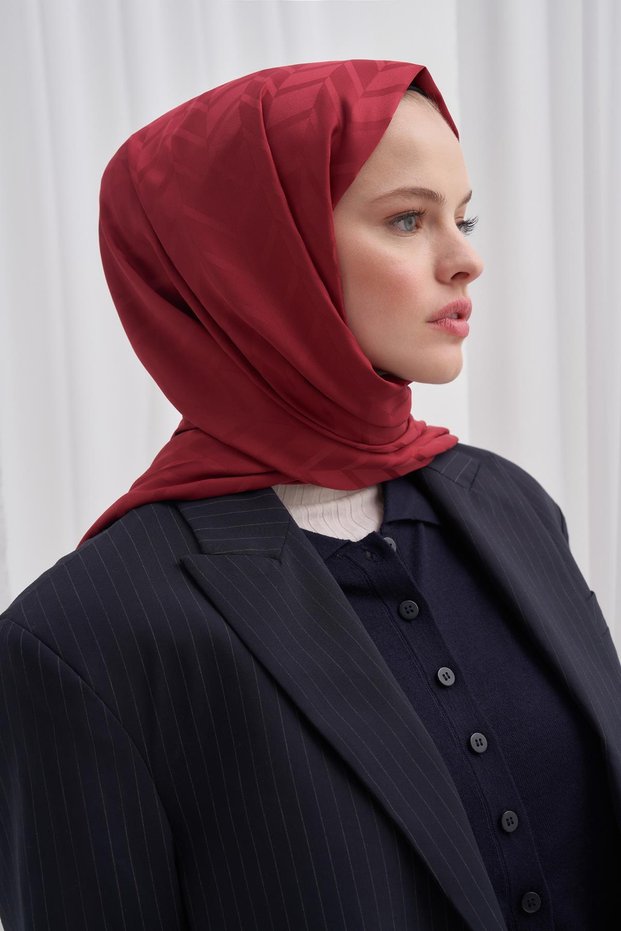 Baklava Pattern Cotton Silk Scarf, Dark Burgundy.