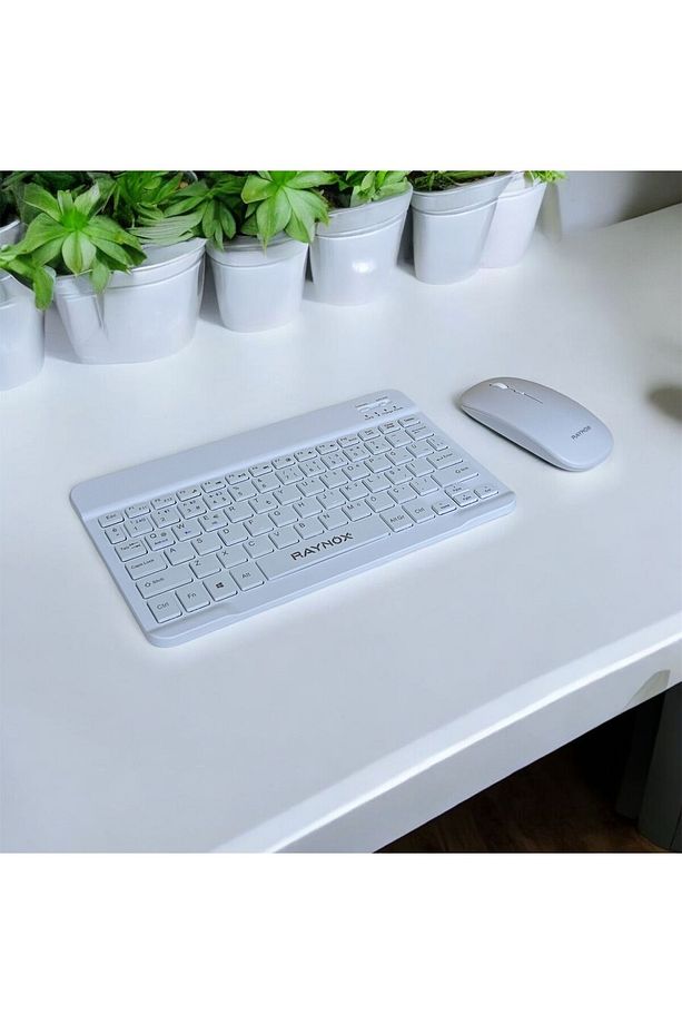 Raynox Bluetooth Kablosuz Klavye Mouse Set Sessiz Click Sarj Edilebilir Set Beyaz Renk - 3