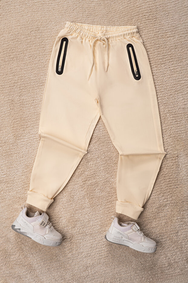 Sweatpants Waist Lace Up, Zipper Pocket Solid Color 100% Cotton Bottoming Set
